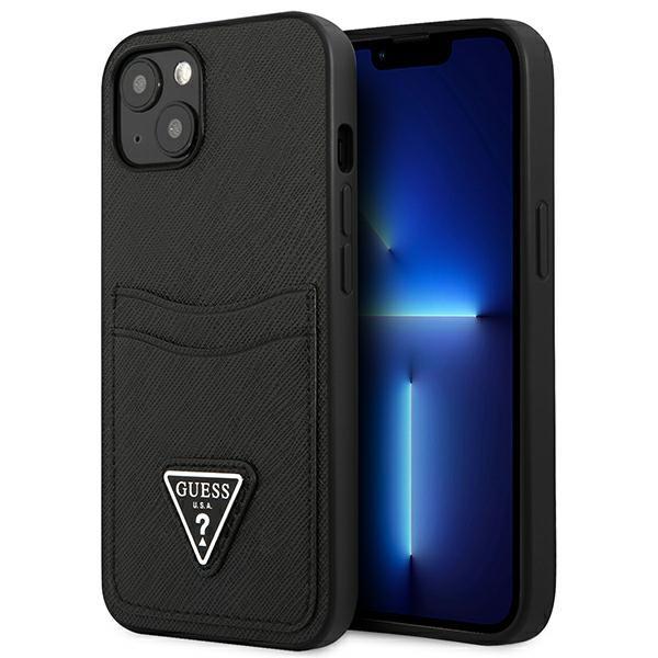 Capa Guess Saffiano Triangle Logo com porta-cartões para iPhone 13 mini - preta