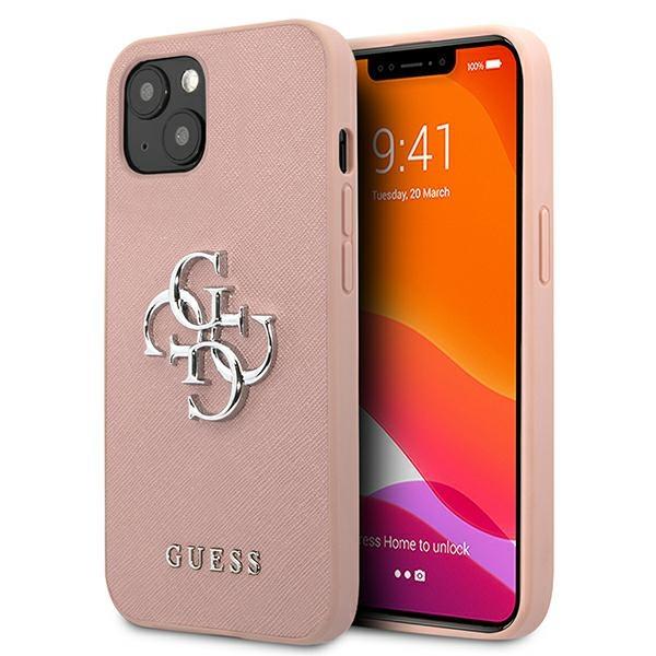 Estojo Guess Saffiano 4G com Logo Metálico para iPhone 13 mini - rosa