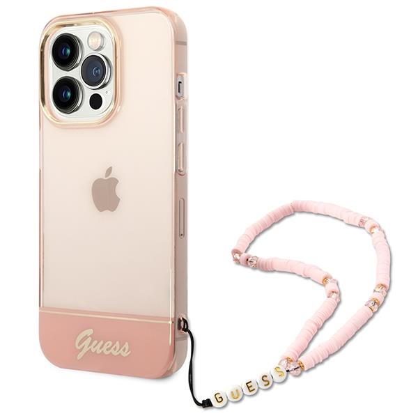 Capa Guess Translucent Pearl Strap para iPhone 14 Pro - rosa