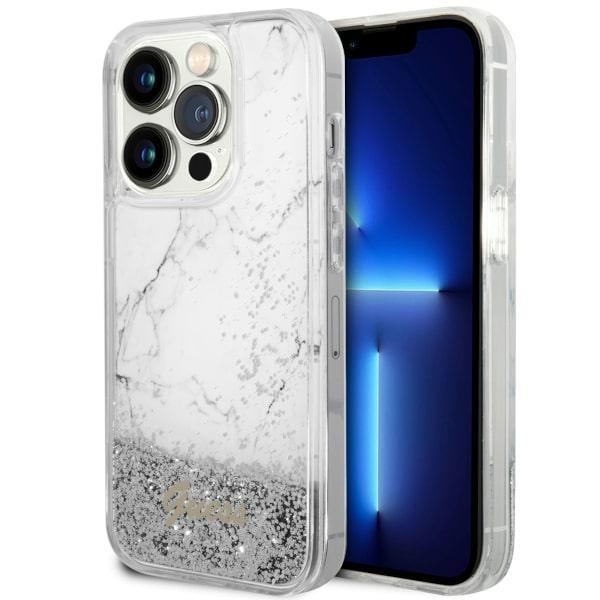 Capa Guess Liquid Glitter Marble para iPhone 14 Pro - branca