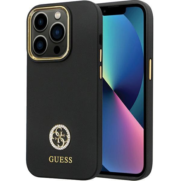 Capa Guess Silicone Logo Strass 4G para iPhone 14 Pro - preta