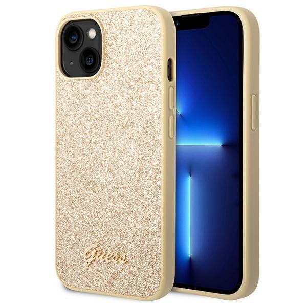 Capa Guess Glitter Script para iPhone 14 Plus - dourada