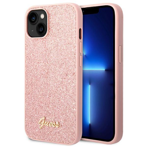Capa Guess Glitter Script para iPhone 14 Plus - rosa