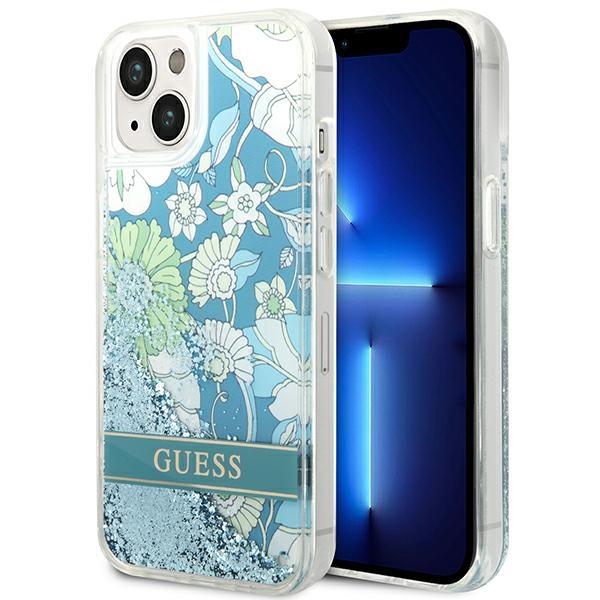 Capa Guess Flower Liquid Glitter para iPhone 14 Plus - verde
