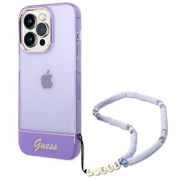 Capa Guess Translucent Pearl Strap para iPhone 14 Pro Max - roxa