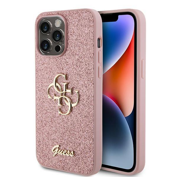 Capa Guess Glitter Script Big 4G para iPhone 15 Pro - rosa