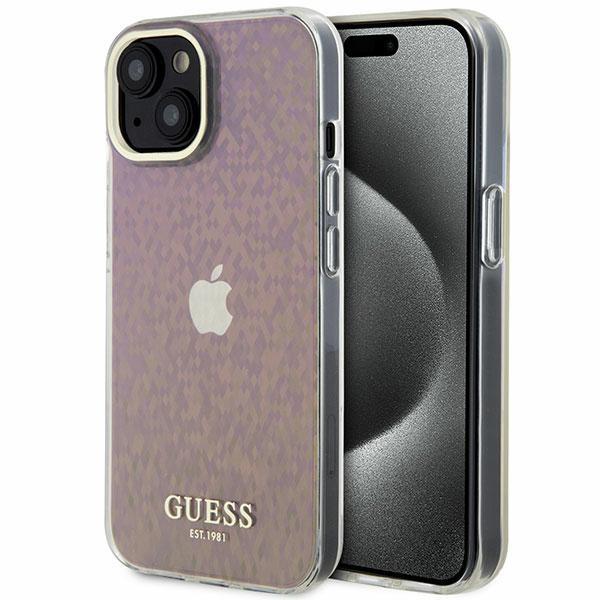 Capa Guess IML Faceted Mirror Disco Iridescente para iPhone 15 - rosa