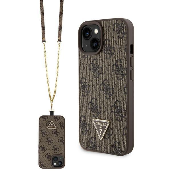 Etui Guess Crossbody 4G Metal Logo para iPhone 15 - castanho