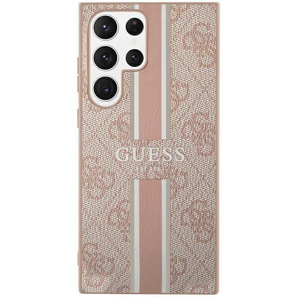 Capa rígida rosa/pink Guess GUHCS23LP4RPSP S23 Ultra S918 com estampa de listras 4G.