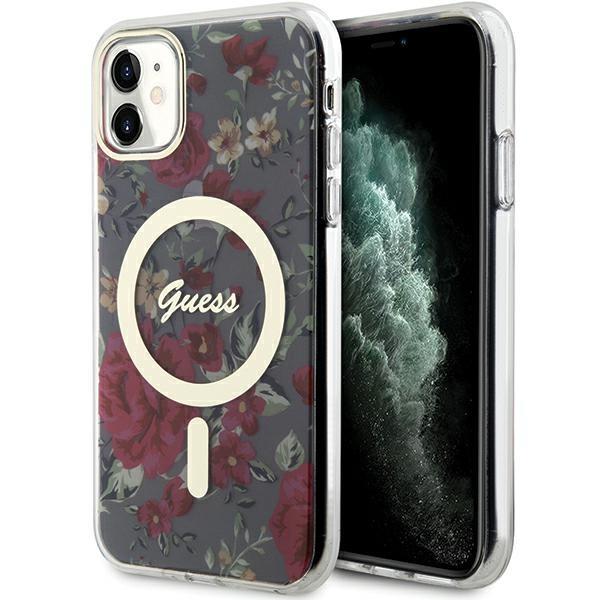 Capa Guess Flower MagSafe para iPhone 11 / Xr - verde
