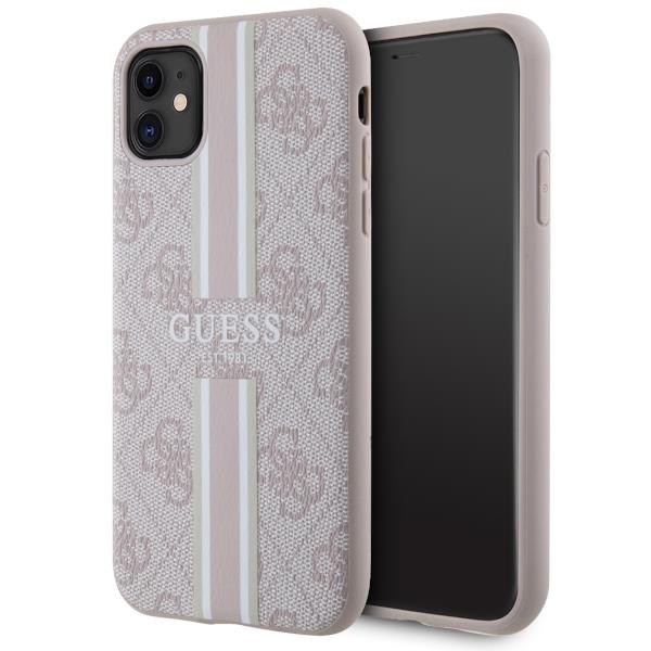 Etui Guess 4G com Listras Estampadas MagSafe para iPhone 11 / Xr - rosa