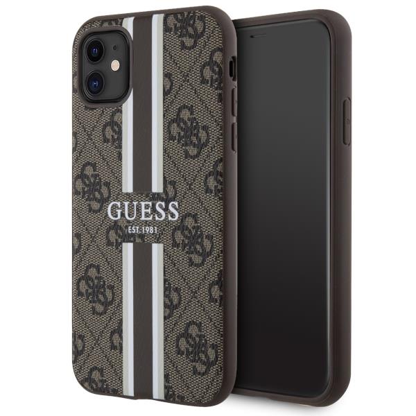 Etui Guess 4G com Listras Impressas MagSafe para iPhone 11 / Xr - castanho