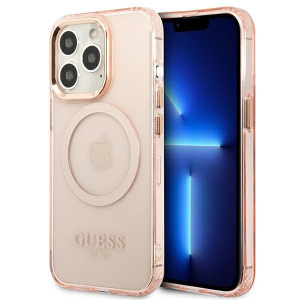 Capa Guess Gold Outline Translucent MagSafe para iPhone 13 Pro / iPhone 13 - rosa