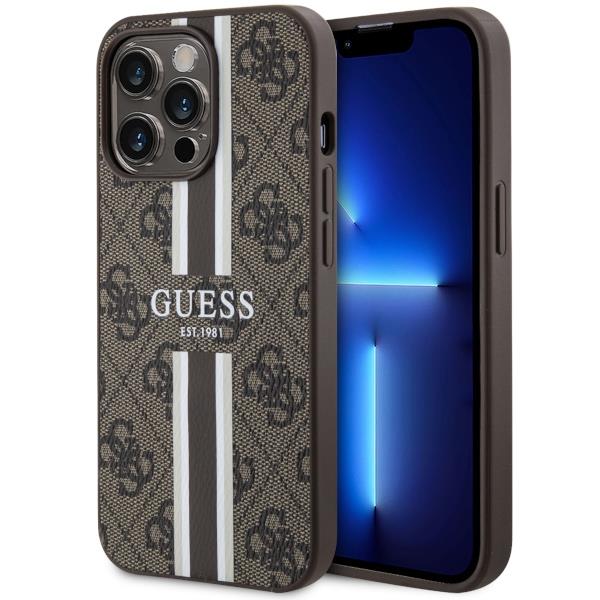 Capa Guess 4G Printed Stripes MagSafe para iPhone 13 Pro / iPhone 13 - castanho