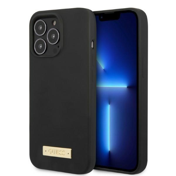 Capa Guess Silicone Logo Plate MagSafe para iPhone 13 Pro / iPhone 13 - preta