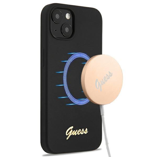 Capa Guess Silicone Script com Logo Dourado e MagSafe para iPhone 13 - preta
