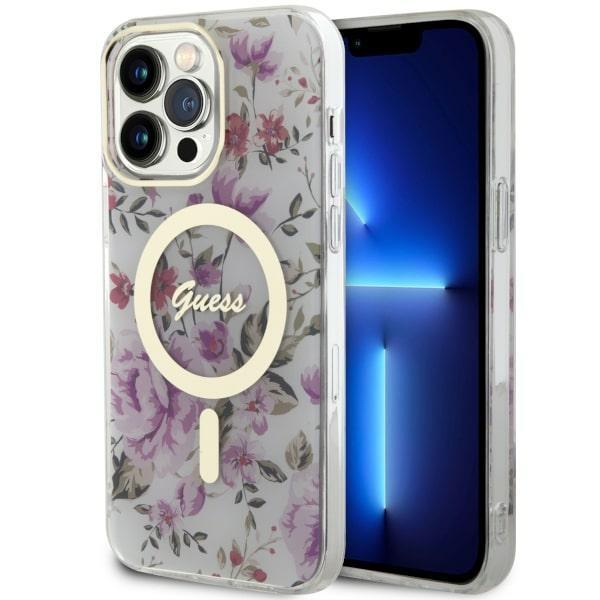 Capa Guess Flower MagSafe para iPhone 14 Pro - transparente