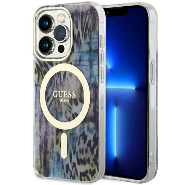 Capa Guess Leopard MagSafe para iPhone 14 Pro - azul
