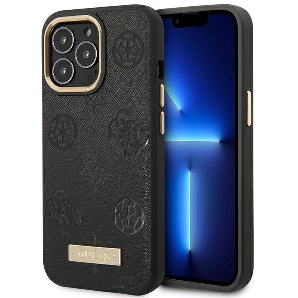 Capa Guess Peony Logo Plate MagSafe para iPhone 14 Pro - preta