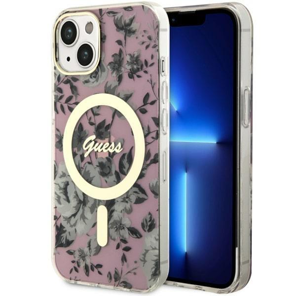 Capa Guess Flower MagSafe para iPhone 14 Plus - rosa