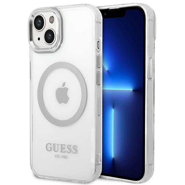 Capa Guess Metal Outline MagSafe para iPhone 14 Plus - prateada