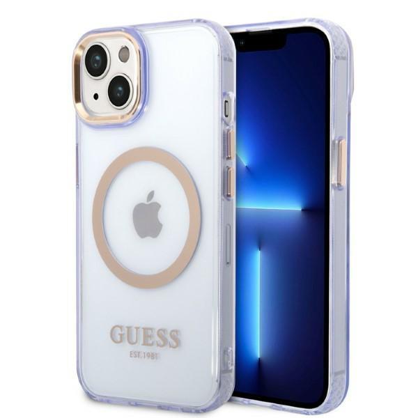 Capa Guess Gold Outline Translucent MagSafe para iPhone 14 - roxa