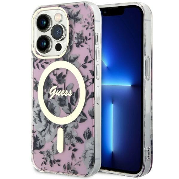 Capa Guess Flower MagSafe para iPhone 14 Pro Max - rosa