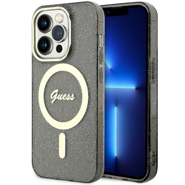 Capa Guess Glitter Gold MagSafe para iPhone 14 Pro Max - preta