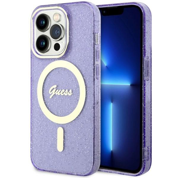 Capa Guess Glitter Gold MagSafe para iPhone 14 Pro Max - roxa