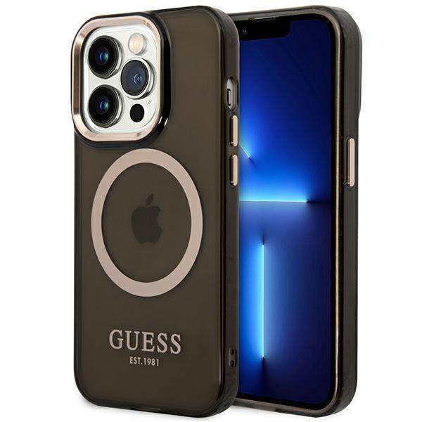Etui Guess Gold Outline Translucent MagSafe para iPhone 14 Pro Max - preto