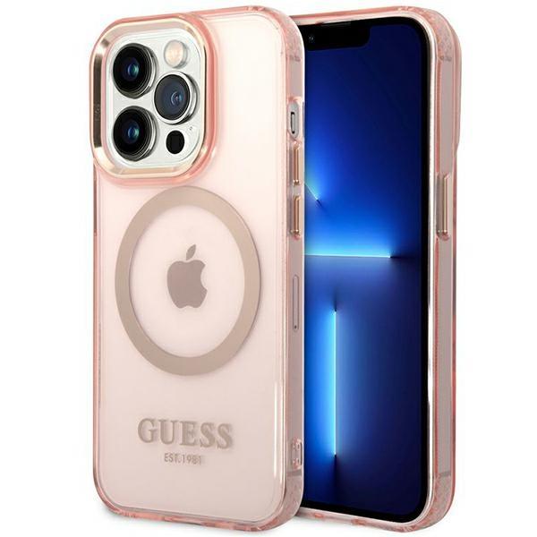 Capa Guess Gold Outline Translucent MagSafe para iPhone 14 Pro Max - rosa