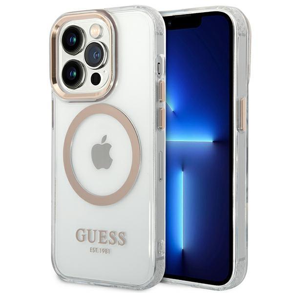 Capa Guess Metal Outline MagSafe para iPhone 14 Pro Max - dourada
