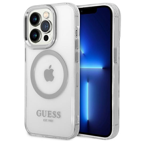 Capa Guess Metal Outline MagSafe para iPhone 14 Pro Max - prateada