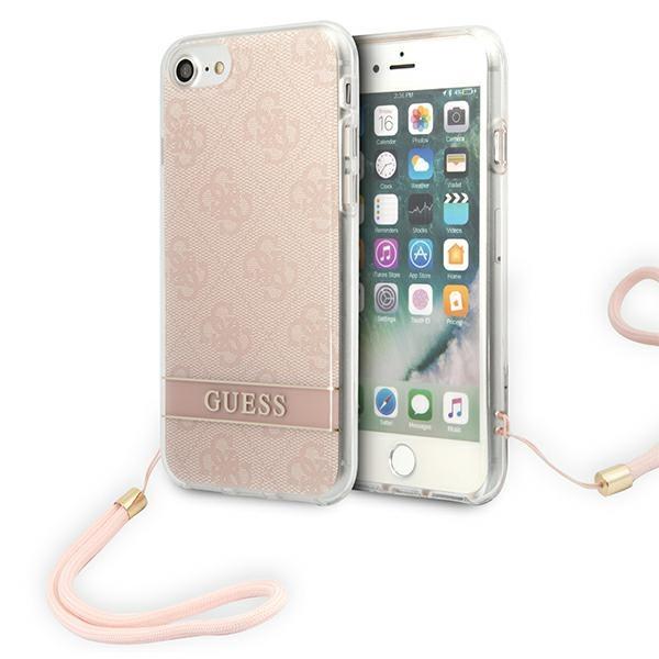 Capa Guess 4G Print Strap para iPhone SE 2022 / SE 2020 / 7 / 8 - rosa
