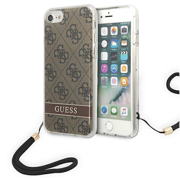 Capa Guess 4G Print Strap para iPhone SE 2022 / SE 2020 / 7 / 8 - castanho