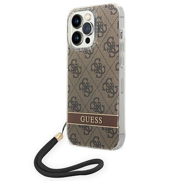 Capa Guess 4G Print Strap para iPhone 14 Pro - castanho