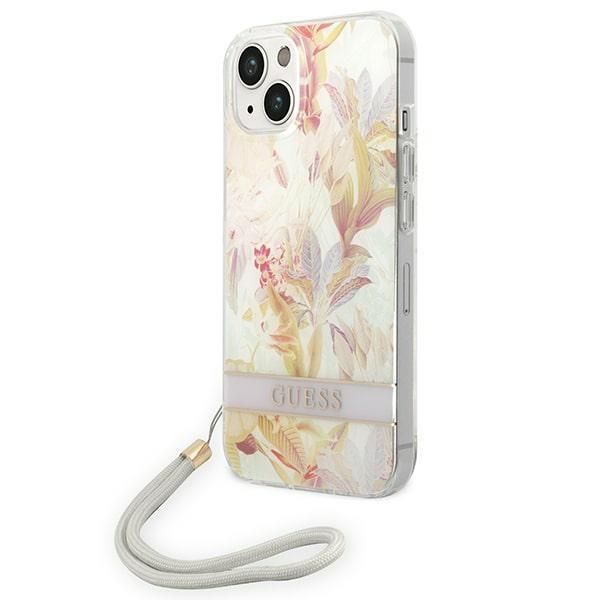 Capa Guess Flower Strap para iPhone 14 Plus - roxa