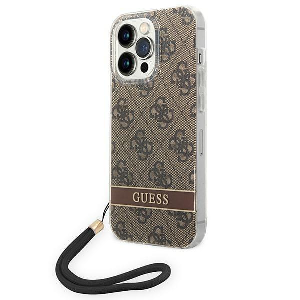 Capa Guess 4G Print Strap para iPhone 14 Pro Max - castanho
