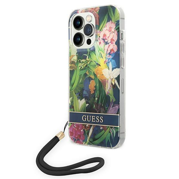 Capa Guess Flower Strap para iPhone 14 Pro Max - azul