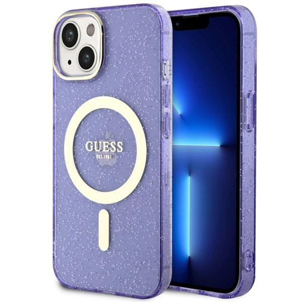Etui Guess Glitter Gold MagSafe para iPhone 14 - roxo