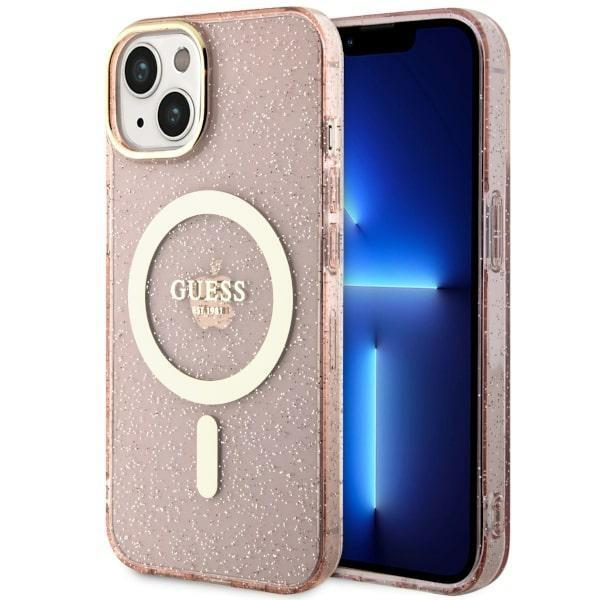 Capa Guess Glitter Gold MagSafe para iPhone 14 - rosa
