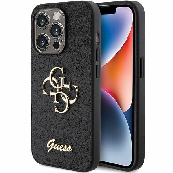 Estojo Guess Glitter Script Big 4G para iPhone 15 Pro - preto