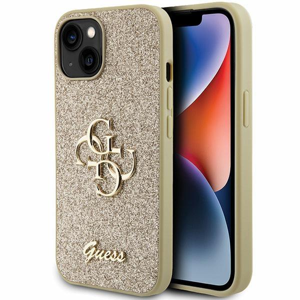 Capa Guess Glitter Script Big 4G para iPhone 15 - dourada