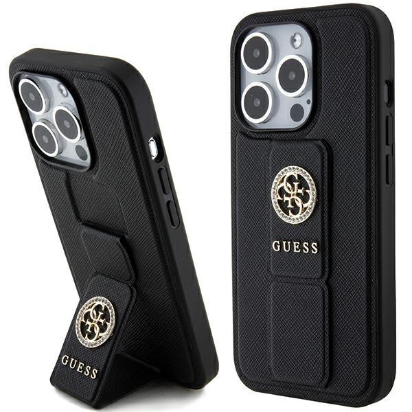 Capa Guess Grip Stand 4G Triangle Strass para iPhone 15 Pro - preta