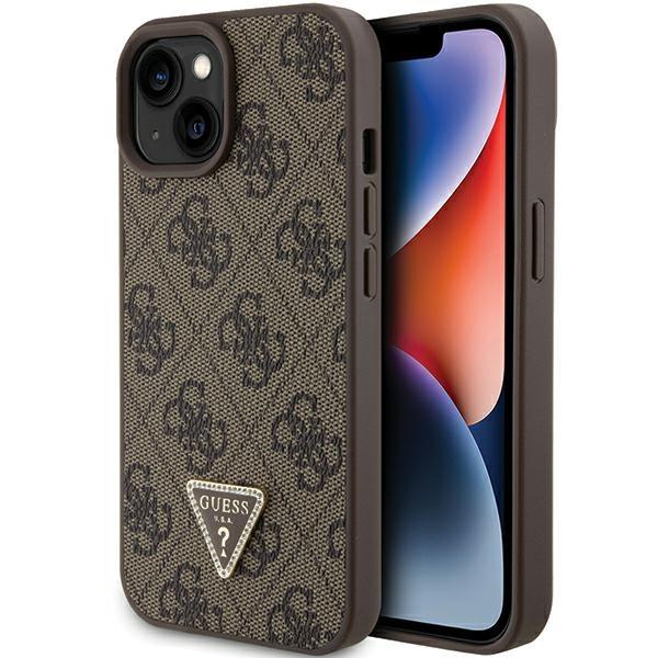 Capa Guess Leather 4G Triangle Strass para iPhone 15 - castanho