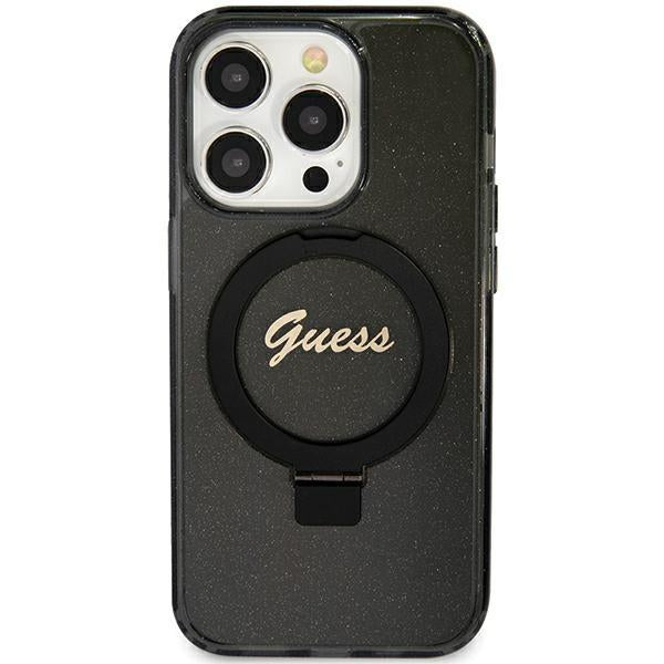 Capa Guess Ring Stand Script Glitter MagSafe para iPhone 11 / Xr - preta