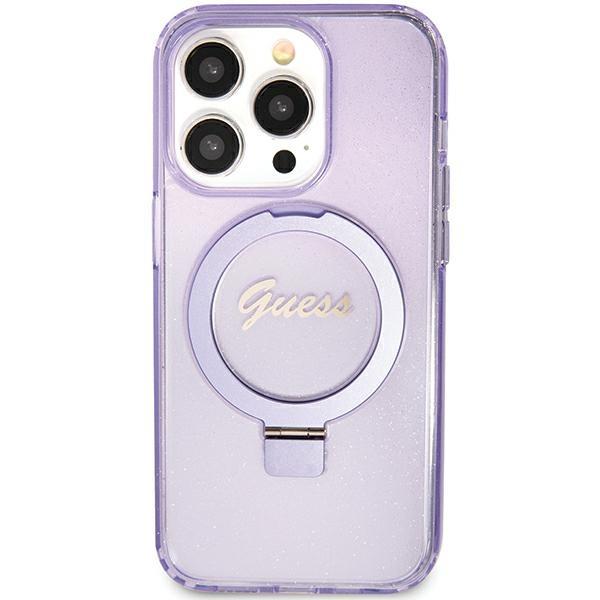 Capa Guess Ring Stand Script Glitter MagSafe para iPhone 11 / Xr - roxa