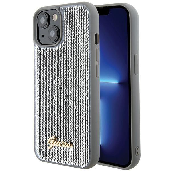 Etui Guess Sequin Script Metal para iPhone 15 - prateado