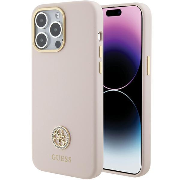 Capa Guess de Silicone com Logo e Strass 4G para iPhone 15 Pro Max - rosa
