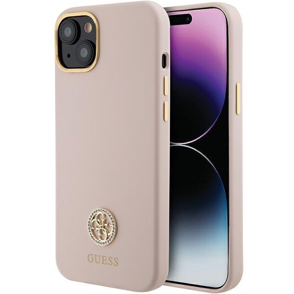 Capa Guess de Silicone com Logo e Strass 4G para iPhone 15 - rosa claro